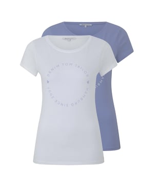 Unifarbenes Kurzarmshirt mit Rundhalsausschnitt und Logo-Print im praktischen 2er-Pack aus reiner Baumwolle.