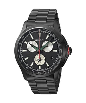 MOVEMENT: QuartzDISPLAY: AnalogBAND MATERIAL: Stainless SteelCASE MATERIAL Stainless SteelSTYLE: Casual BRAND: GucciGENDER: Men'sSTRAP COLOR BlackCASE COLOR BlackFACE COLOR BlackCASE SIZE 44 mmWATCH SHAPE RoundCONDITION NewWATER RESISTANCE 50 MEAN: 0731903382343