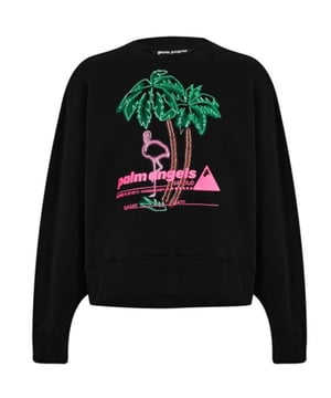 Suéter negro con cuello redondo y logo del Palm Angels Ski Club. Experimente una comodidad acogedora y una sofisticación informal con el suéter negro con cuello redondo de Palm Angels. Adornado con un elegante logotipo, este suéter ultrasuave está diseñado para ofrecer calidez durante todo el día y un estilo atemporal. Haz una declaración con este suéter de ajuste relajado, ¡perfecto para el uso diario! Logotipo de la marca en la parte posterior, diseño de palmera en el frente. Terminaciones de mangas y cintura elásticas. 100% Algodón, Fabricado En Portugal. Código de estilo: PMBA026S23FLE0011084