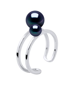 Ring DUO - 2 Real Water gekweekte parels Sweet 5-6 en 8-9 mm - Kwaliteit AAAA + - COLORI BLACK TAHITI - Verkrijgbaar van maat 48 tot maat 62-925 duizendste rhodium - 2 jaar garantie op fabricagefouten - Wordt geleverd in een presentatie case met een certificaat van echtheid en een Internationale Garantie - Al onze juwelen zijn gemaakt in Frankrijk.