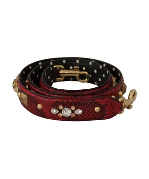 Gorgeous and brand new with tags
  Made of 100% Python Leather
  Features a beautiful red hue
  Complete with two gold-tone lobster clasps
  Made in Italy
  Measurements: 100cm x 3cm
  Perfect length to wear comfortably across your shoulder