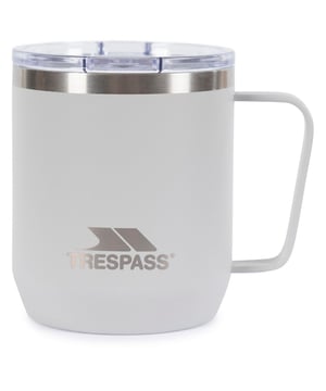Kunststoff, Edelstahl. Marke: Trespass. Höhe: 10 cm. Länge: 8,5 cm. Trinkgefäßmerkmale: Luftdichte Gummi-Abdichtung, Abnehmbarer Deckel. Design: Logo. Kapazität: 300 ml. Material: Ohne BPA, langlebig, Leicht.