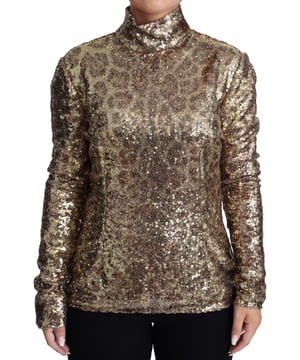 Marca: DOLCE & GABBANA  
Condición: Nuevo con etiquetas  
Autenticidad: 100% Auténtico  
Estilo: Suéter de cuello alto ajustado con lentejuelas  
Longitud de la manga: Mangas largas  
Cierre: Cierre de cremallera completa en la parte posterior  
Diseño: Detalles del logo  
Origen: Hecho en Italia  
Color: Marrón  
Material: 100% Poliéster  