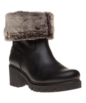 Botas de tacón Panama Jack Piola de mujer en color negro, con pala de napa engrasada impermeable y forro interior cálido de pelo.