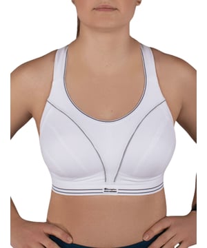 Shock Absorber Ultimate Run Sports Bra. Non-wired sports bra designed for running with moisture-wicking material, non padded cups, wide padded non-slip racerback comfort straps, a wide underband and a double back fastening for ultimate support. Product is recommended hand-wash only.