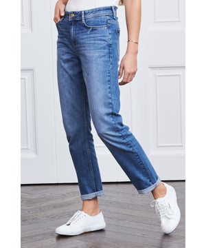REASONS TO BUY:Consider them a wardrobe essentialClassic mid-blue washRelaxed boyfriend style for serious comfortAvailable in three leg lengths for the perfect fitDistressed detailsYou can't go wrong with a white tee and trainersInside leg to fit: Short - 29" | Regular - 31" | Long - 33".
