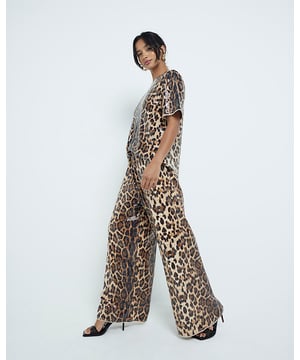 Petite collection, Leopard print, Sequin, Wide leg, Elasticated waist