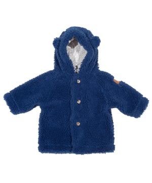 New! Teddy by name, teddy by nature. Our new recycled teddy fleece coat is super-soft and very cosy. Featuring coconut buttons, a hood with cute bear ears and organic jersey lining. Those cuddles will be even more irresistible with this special addition.