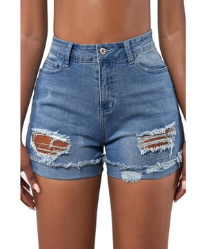 Trendy Distressed Ripped Rolled Hem Sky Blue Denim Shorts
  Designed for women
  Unique distressed details
  Sophisticated rolled hem
  Made from Quality denim
  Durable and comfortable
  Refreshing sky blue color
  Versatile and easy to style
Material: 100% Cotton