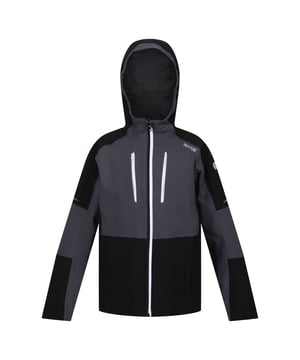 Material: 100% Polyester. Fabric: Stretch. Design: Colour Block, Logo. Fabric Technology: Breathable, DWR Finish, Isotex 10000, Waterproof, Windproof. Neckline: High Collar, Hooded. Cuff: Hook And Loop Strap. Sleeve-Type: Long-Sleeved. Reflective Trim, Taped Seams. Hood Features: Grown On Hood, Technical. Pockets: 2 Side Pockets, 2 Chest Pockets, Zip. Fastening: Full Zip. Sustainability: Made from Recycled Materials.