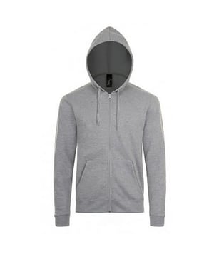 Herren-Kapuzenpullover. Mit überschnittener Schulter. Gebürstete Rückseite aus Fleece. Kapuze mit Kordelzug aus eigenem Material. Durchgehender Frontreißverschluss. Zwei Vordertaschen. Gerippte Bündchen und Saum. 260 g/m². Material: 50% Baumwolle, 50% Polyester. Herren-Brustumfang (in Zoll): S(36/38), M(38/40), L(41/42), XL(43/44), XXL(45/47).