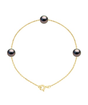 Armband TRIO – 3 echte TAHITI-Zuchtperlen, rund 7–8 mm – Glied Forçat aus Gelbgold 375 – Länge 18 cm – Lieferung mit Echtheitszertifikat und internationaler Garantie – HERGESTELLT IN FRANKREICH –