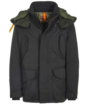 66% Polyester, 34% Polyamid; Parajumpers Jacke; Modell: 202M-PMJCKNG02 541; Hochwertige Verarbeitung; Kapuze, mittellang geschnitten; Verschluss: Reißverschluss; Zwei Seitentaschen, zwei Fronttaschen; Parajumpers Logo-Details
