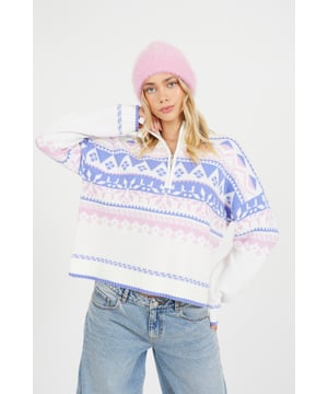 Stay warm this festive season with this fairisle jumper from Brave Soul. This cosy style features a half zip neck, all over fairisle print design and ribbed collar, cuffs and hem. Team with jeans for the ultimate casual festive look. Model wears UK size S.