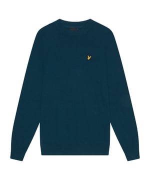 Lyle & Scott Blauer Pullover, 100 % Baumwolle, kleines Markenabzeichen auf der linken Brust, hergestellt in Bangladesch, blauer Pullover mit Rundhalsausschnitt