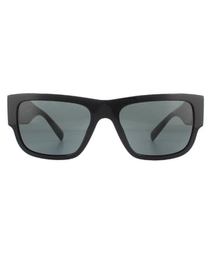 Versace Sunglasses VE4406 GB1/87 Black Dark Grey  are a large, sleek rectangular design made from lightweight acetate. Versace's golden greca design features on each temple.