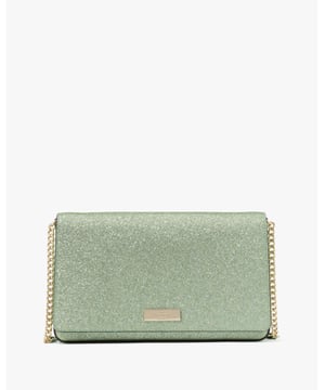 Kenzie Glitter Mixed Materials Small Chain Convertible Crossbody, Small Logo Plate, Black Slip Pocket,  Length: 3.90 Cm,  Width: 25.80 Cm,  Height: 15.00 Cm