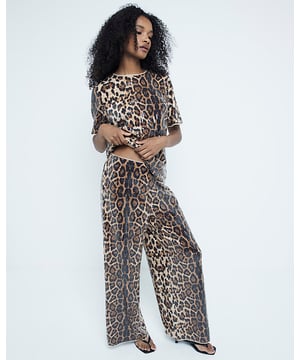 Leopard print, Sequin, Wide leg, Elasticated waist