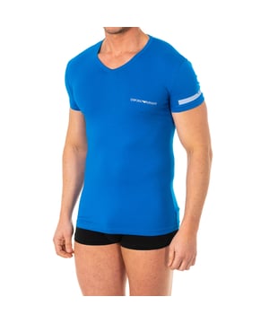 Emporio Armani short sleeve t-shirts.
 V-neck.
 Printed brand on the upper side part of the front.
 Brand logo printed on the sleeve.
 Comfortable and breathable fabric.
 Seams seen in tone.
 Composition: 95% Cotton, 5% Elastane
 Care:
-Wash at max temperature. 40ºC.
 -Do not use bleach.
 -Supports dry cleaning.
 -Allows you to use a dryer.
 -Iron at max temperature. 130ºC.