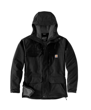 *Sizing Note* Carhartt are more generously sized, you may need to consider dropping down a size from your traditional workwear clothing. Relaxed fit. 8.4 oz/yd2 - 285 gsm. 97% Nylon/3% Elastane. Tech Canvas DWR. Inner Lining: 100% Polyester. Quilted Stretch Taffeta. Insulation: 100% Polyester. 3M Thinsulate. Rain Defender - Durable Water repellent finish. Rugged Flex - Eases movement. Wind Fighter - Tames the wind. Triple stitched main seams. Attached three-piece hood, with quilt lining and chin guard. Two chest pockets, right chest pocket with flap and hook-and-look closure, left chest pocket with zipper closure. Drop tail hem. Two lower front pockets, with snap closure and side entry hand warmers. Inner sleeve rib knit storm cuffs. Interior pocket on wearer's left side, with hook-and-look closure. Full-length front zipper with interior and exterior storm flaps with snap closure.