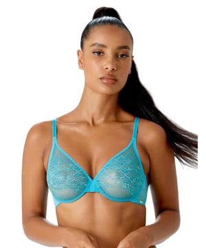 Free Spirit Floral Embroidered Unlined Balconette Bra in Green & Multi