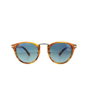 Persol Sunglasses 3108 960/S3 Striped Brown Blue Polarized 49mm takes its inspiration from that ultimate retro throwback, the typewriter. Rivets represent keys, Typewriter edition is stamped in the interior with classic American Typewriter font, and an impression of the lines of the type bars are subtly carved on the temple tips interiors. The style is completely retro with the round shape and classic metal bridge for a truly unique look.