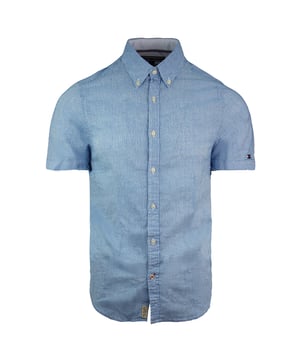 Tommy Hilfiger Baumwoll-Leinen Kurzarm Blau Herren Freizeithemd 0887899101 233