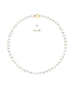 Versiering ketting en oorbellen - Ketting rank True gekweekte parels Zoetwater Round 7-8 mm - COLORI NATURAL WHITE - Lengte: 42 cm - Sluiting Marin Luxe Ring - White Gold 375 duizendste en Pearl oorbellen 7 -8 mm - siliconen System Kinderwagens en Captive-allergeen - Kwaliteit AAAA + - Yellow Gold 375000 - 2 jaar garantie - wordt geleverd in een presentatie geval met een certificaat van echtheid en een Internationale garantie - Al onze juwelen zijn gemaakt in Frankrijk.