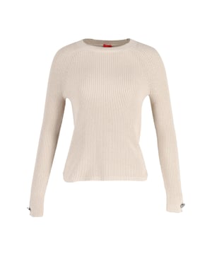 Kombinieren Sie diesen Rundhals-Pullover mit Ihrer Lieblingsjeans oder -khakis für einen stilvollen Look. Die grobe Strickkonstruktion und die langen Ärmel sind ideal, um Details wie den metallenen Knopf an der Manschette zur Geltung zu bringen, die Ihrer alltäglichen Garderobe einen besonderen Charakter verleihen.  
Hugo Boss Strick-Rundhals-Pullover aus beigem Baumwollmaterial  
Zustand: Neu mit Etikett, zusätzlicher Knopf enthalten  
Gebrauchsspuren: Leichte Kratzer auf den Knöpfen  
Material: Baumwolle | Bio-Baumwolle  
Farbe: Beige  
Größe: S  
SKU: 268018