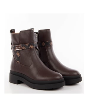 Bottine Guess Silvaletto Damen Braun Feinleder. Authentischer Schuh der Marke Guess - Streetwear/Sportswear-Design von Guess - Guess für modebewusste Frauen, perfekt für den Alltag - Die braune Guess-Bottine lässt sich hervorragend mit dem Rest Ihrer Garderobe kombinieren - Bequemes Material aus Kunstleder - Klassischer Reißverschluss - Silvaletto - Synthetisch