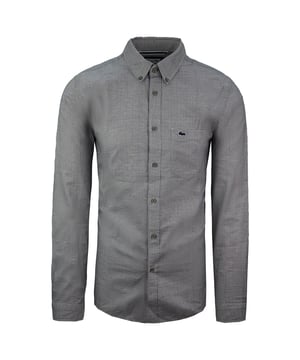 Lacoste Slim Fit Lange Mouw Heren Zwart Wit Button Up Katoenen Overhemd CH0929 166