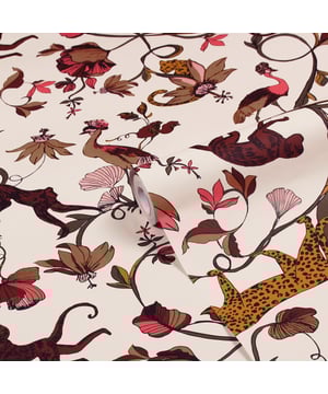 Add some wildlife to your home with the Wildlings wallpaper featuring a lively monkeys’ swinging from vines, exotic birds, and cheetahs in tropical foliage. Taking elements of the tropics and bringing them to life with a calming palette of natural hues, this beautiful wallpaper will add a focal point to your décor. This wallpaper is a paste the wall application; simply paste the wall, hang your paper, and leave to dry. Each roll is 10m long and 52cm wide. Pattern repeat: 26.5cm Half Drop. Our Wildlings wallpaper can be used to paper the whole room or to create an eye-catching feature wall. This wallpaper is also wipeable so that any light marks can be dabbed away.