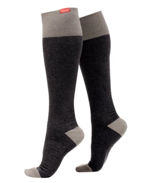 Energize your legs! Using integrally-knit graduated compression, these compression socks apply therapeutic pressure that starts at the ankle and gradually eases above. It’s this external pressure that energizes your legs and Reduces Swelling. These socks have a 15-20 mmHg compression level that is ideal for all-day, everyday wear, sitting or standing for long periods. High-quality premium cotton fibers and Spandex throughout the sock allow for sustained compression throughout the day. Alleviate achiness & heaviness by squeezing the legs from the bottom up, our legwear can help increase circulation of freshly oxygenated blood back to your legs. These are made for people with circulation problems and also ideal for flight travel, pregnancy, exercising, when sitting or standing for long periods of time and even during visits to hospital. These socks are specially designed to energise legs, reduce swelling, alleviate achiness & heaviness and to aid in muscular recovery. The specially designed fabric cotton blends and The 200-needle count gives supreme comfort and flexibility which contours leg and heel for superior fit. These socks are comfortable and breathable with graduated compression from ankle to calf with a contoured leg and heel for a great fit. The flexible toe pocket doesn’t squeeze the toes! They are also the extra wide style to fit comfortably around the wider legs and calves. Tested & Trusted: Based out of Missoula, Montana, VIM & VIGR is dedicated to creating products that provide you with everyday relief. VIM & VIGR graduated compression legwear was developed in partnership with vascular surgeons and vein clinics and all products are listed with the Food and Drug Administration (FDA). These compression socks are available in 17 colours and patterns and 3 sizes: Small/Medium, Medium/Large and Large/X-Large. They’re made out of 48% Cotton 42% Nylon, 10% Spandex and are machine washable.