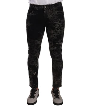 Jeans ajustados de mezclilla con estampado 100% auténticos de Dolce & Gabbana  
  Fabricados en algodón  
  Cierre con cremallera y botón  
  Corte ajustado  
  Estampado negro y gris  
  Hechos en Italia  
  Detalles del logotipo  
  Composición: 98% algodón 2% elastano  
Material: 98% algodón 2% elastano