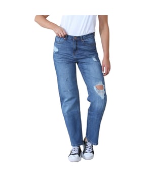 MYT dames wide leg distressed, ripped High Waisted jeans is gemaakt van hoogwaardige denimstof.- -. Hij zit hoog en nauwsluitend op de taille met een dramatisch A-lijn beensilhouet dat naadloos aansluit op je heupen.- -. De distressed details geven deze jeans een edgy look. - -. De five-pocket styling en knoop- en ritssluiting geven deze jeans een klassieke touch. Een merklabel op de achterkant zorgt voor een kenmerkende afwerking.- -. De stof is gemengd met 2% elastaan, wat lichte bewegingsvrijheid en comfort geeft.- -. Het klassieke wide leg straight fit ontwerp van deze jeans voor dames maakt hem ongelooflijk veelzijdig.- -. Combineer ze met je favoriete blouse of een casual T-shirt.