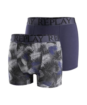 Deze boxershorts voor heren zijn comfortabel en nauwsluitend. Ze hebben een comfortabele snit en bieden optimale ondersteuning. Ze zijn gemaakt van hoogwaardige materialen en hebben een hoog draagcomfort. De elastische tailleband is rondom versierd met de geweven labelbelettering. De set bestaat uit twee zwembroeken: een effen en een met bladprint.