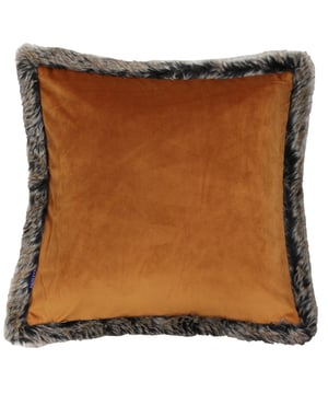 The Kiruna cushion cover is fit for any ski lodge. Named after the Swedish town, the Kiruna cushion evokes images of snowy mountains and cosy cabins. With a strong faux fur border in realistic natural tones and rich colouring you’ll be able to convert room into a lair of your own. The Kiruna cushion has a super soft, velvet-feel front and back – perfect to cuddle up with. Don’t worry, this realistic cushion is Made using 100% hard-wearing polyester and no animals were harmed during its creation. This cushion cover must be treated carefully and is therefore dry clean only. However this cushion is iron appropriate.