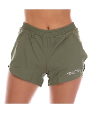 Womens Skins Series-3 Superpose Shorts in khaki.- Elasticated waistband.- Hidden mesh panel pocket.- 2-in-1 tights with over-short.- Medium compression profile for everyday comfort and support.- Silver reflective logos.- 100% Polyester.- Ref: ST40300120573