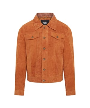 Introducing the Men's Trucker Casual Goat Suede Leather Shirt Jeans Jacket. This stylish, denim-inspired shirt is reimagined in the softest goat suede leather, offering a luxurious feel with a nod to 70's Americana. The slim-fit design makes a bold style statement, while the press button fastening, adjustable waistband, and cuffs add comfort and versatility. Perfect for pairing with your favorite jeans and boots, this retro jacket combines classic and contemporary effortlessly.

Slim fit for a modern silhouette
Press button fastening for easy wear
Adjustable waistband and cuffs for customized comfort
Soft goat suede leather for a luxurious feel
Inspired by 70's Americana for a timeless style
