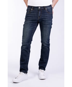 Slim-Fit-Jeans. Five-Pocket-Stil. In verwaschener Optik mit dicken Kontrastnähten. Reißverschluss und Knopf vorne.
