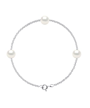 Armband in Kettengeflecht 925 Sterling Silber rhodiniert und 3 echte Süßwasser-Zuchtperlen 8-9 mm , 0,31 in - Natürliche weiße Farbe Länge 18 cm , 7 in - Unser Schmuck ist in Frankreich hergestellt und wird in einer Geschenkbox mit einem Echtheitszertifikat und internationaler Garantie geliefert