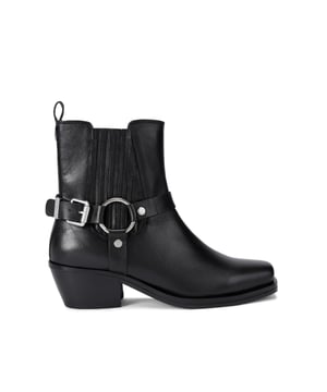 This pair of Tyler ankle boots have a Western style silhouette with silver chain ring detail on the outer side. There is a buckle fastening to add extra interest. Heel height: 5cm.