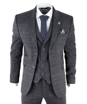 Sharp, sleek and sophisticated, look the part with this premium 3 piece Grey tweed suit, that features a slim fit cut, with a closer fit across the chest and narrower tailored trousers. the two-button jacket hangs beautifully and has a half canvas construction that moulds to your body shape the more you wear it. Contrasting flap pockets, buttoned cuffs and a double back vent lend the suit a classic touch of refinement. A matching tweed waistcoat completes the 3-piece with a single breasted down style with classic tailored pockets and a back adjuster to ensure you can create your ideal fit. The suit is evergreen and contemporary at the same time and allowing you to look the best all day. Pair it with a matching waistcoat, a white shirt and shoes for a dapper finish.Perfect For Any Smart Formal Traditional Vintage Retro Themed Occasions, Such As Weddings, Proms Or Parties!Tailored Fit (inbetween Slim & Regular) Many More Styles & Colours Available in Store!
