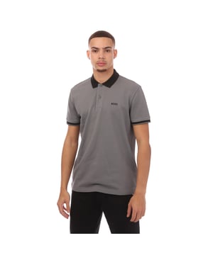 Mens BOSS Paddy 8 Polo Shirt in grey.- Ribbed polo collar.- Two button placket.- Tipping on collar and cuffs.- BOSS branding on the left chest.- Soft and breathable fabric.- Regular fit.- 100% Cotton.- Ref: 50519857251
