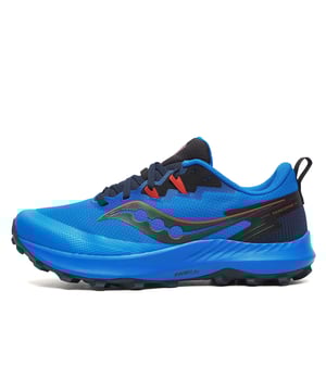 These Saucony Peregrine 14 all-terrain running shoes are built to take on any trail with confidence and ease. Featuring a softer blend of PWRRUN cushioning, it ensures smooth and cushioned landings, no matter the surface. Whether you're navigating rocky paths, muddy trails, or uneven terrain, these shoes provide a comfortable and supportive ride.
The durable, debris-resistant construction keeps unwanted elements out, whilst a versatile 5mm lug design delivers exceptional grip on a variety of surfaces. This combined with the signature PWRTRAC outsole provides rugged traction you can rely on for stability and control, even in the most challenging conditions.
Adding to the overall comfort, the PWRRUN+ sockliner offers a plush step-in feel, molding to your foot for a secure and personalized fit. With its perfect balance of cushioning, durability, and traction, the Peregrine 14 is your go-to shoe for tackling every trail adventure.

- Textile / synthetic upper
- Padded heel and ankle collar
- Full lace up closure
- Heel loop for easy slip on wear
- Debris-resistant construction
- Toe bumper for added protection
- Versatile 5mm lug design provides tough grip
- PWRTRAC outsole for optimal traction
- PWRRUN midsole
- Comfort cushioned insole
- Saucony branding