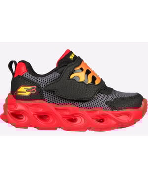 Take-off in hot style wearing the Skechers S-Lights: Thermo Flash - Flame Flow. This fiery themed light-up sporty design features a synthetic upper with a hook and loop strap closure and a cushioned midsole.
- Shock-absorbing 'fiery' light-up midsole- Adjustable hook and loop strap closure- Skechers logo detail