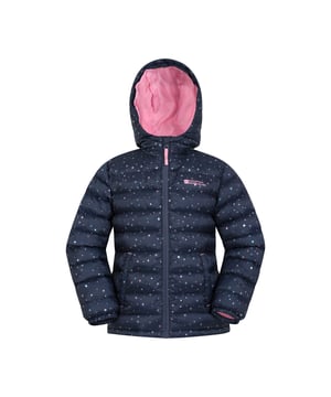 Fabric: Microfibre. Design: All-Over Print, Stars. Fabric Technology: DWR Finish, Heat Retention, Insulating, Lightweight. Neckline: Hooded. Sleeve-Type: Long-Sleeved. Padded. Hood Features: Contrast Lining, Grown On Hood. Pockets: 2 Side Pockets. Fastening: Full Zip.