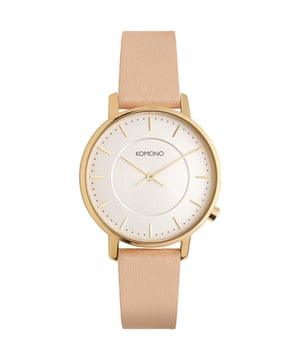 La marca Komono significa "pequeños artilugios" en japonés y eso es exactamente lo que la marca quiere transmitir con sus productos. Komono se centra con sus gafas de sol y relojes en el minimalismo y el aprecio por las pequeñas cosas de la vida. El reloj Komono Harlow es un reloj femenino versátil. Con una resistencia al agua de 3 ATM, este reloj puede hacer frente a la mayoría de las situaciones cotidianas. La correa de piel de color rosa garantiza comodidad y durabilidad. El reloj dorado es de acero inoxidable y tiene un diseño atemporal, chic y elegante. Este reloj para ella no sólo es un complemento con estilo para cualquier conjunto, sino que también es funcional gracias a su precisa indicación de la hora. Tanto si asiste a una ocasión elegante como si simplemente desea realzar su look diario, este reloj de pulsera para mujer es perfecto. Este reloj es divertido para dar o recibir como regalo. Reloj Komono de señora Harlow en oferta El reloj de señora Komono Harlow es una elección elegante para quienes buscan un accesorio atemporal. Este reloj es resistente a salpicaduras de agua hasta 3 ATM. No es apto para la ducha ni para nadar. La correa de color rosa está hecha de cuero de alta calidad y tiene un cierre de hebilla dorado. La caja de acero inoxidable de 36 mm y el cristal mineral protegen el movimiento y confieren al reloj un aspecto duradero.  El reloj de mujer Komono Harlow es el compañero perfecto para cualquier ocasión. Este reloj es divertido para dar o recibir como regalo. ¡Compre el reloj de señora Komono en oferta ahora! Ver todos los modelos de relojes.  Marca: KomonoNombre del modelo: Harlow Cinnamon (36mm)Categoría: reloj de pulseraMateriales: acero inoxidable, cueroColor: dorado, rosaResistente al agua: 3 atm (a prueba de lluvia y salpicaduras)