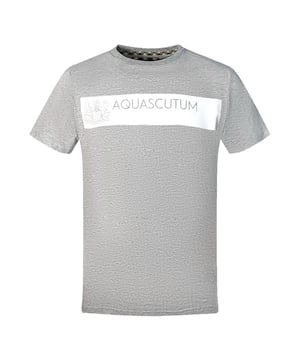 Aquascutum Block Brand Logo Grey T-Shirt. Express your modern style with this stylish Aquascutum Block Logo Grey T-Shirt. This eye-catching T-shirt features a crewneck, short sleeves, and a bright block brand logo to make a statement. Take your look to the next level with this stunning tee!. Aquascutum Block Brand Logo Grey Tee, Crew Neck, Short Sleeves. Stretch Fit 95% Cotton 5% Elastane. Regular Fit, Fits True To Size. Style TSIA117 94