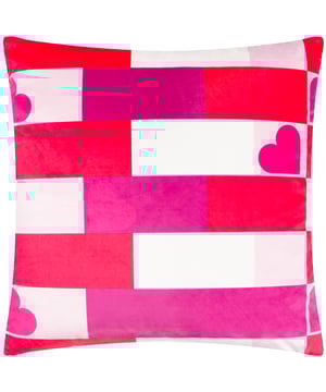 Dopamine Decor is an interior design and furniture collection designed to make you happy! Place this cushion on your sofa to make it stand out with its eye-catching design of interlocking stripe and heart patterns in bright, trendy tones, which fuse together to produce an explosion of vibrant colour. The perfect way to inject some personality into your living space. Size: 45 x 45cm